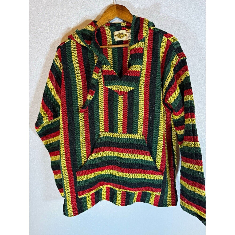 Earth Ragz Women's L Striped Baja Hoodie Pullover Knit Cotton Blend Pocket